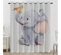 Générique Rideaux Oiseaux Éléphant, Rideau Occultant Animal de Dessin Animé, Rideaux Dessiné à la Main Thermique Isolant et Anti-Bruit pour Salon et Chambre Lot de 2 Opaque à Oeillets, 140x175 cm LxH