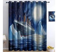 Générique Rideaux Opaques Thermiques Histoire Navigation Titanic Rideaux De Fenêtre D'Effet 3D Polyester Occultants & Isolation, pour Chambre Salon avec Œillets 2 Panneaux 117 x 229 cm, Bleu