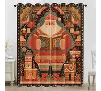 Générique Rideaux Père Noël, Rideau Occultant Art Populaire, Rideaux Ethnique Vintage Thermique Isolant et Anti-Bruit pour Salon et Chambre Lot de 2 Opaque à Oeillets, 140x260 cm LxH NH38