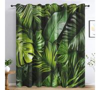 Générique Rideaux Plante Tropicale Chambre, Rideau Occultant Thermiques à Oeillets, Motif Feuille de Palmier Monstera Decoration Salon Fenetre, Lot de 2 Draperies Intérieurs 110x215 cm (L x H) L-C&48