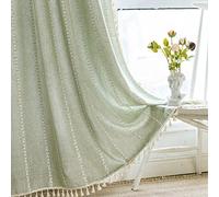 Générique Rideaux Semi-occultants, Rideaux en Mélange De Coton Et De Lin, Rideaux De Ferme De 63 Pouces, Traitements De Fenêtre à Pompons Brodés (Sage Green W 55 x L 84" (2 Panels))