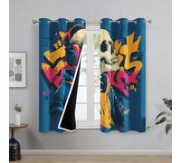 Générique Rideaux Tête de Mort Street Art Chambre, Rideau Occultant Thermiques à Oeillets, Motif Crâne Graffiti Decoration Salon Fenetre, Lot de 2 Draperies Intérieurs 140x200 cm (L x H) L-C&54