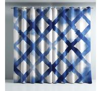 Générique Rideaux Thermiques Géométrie Grille Rideaux à œillets Beau tombé Microfiber Réducteur de Bruit Tentures Occultants pour Le Salon La Chambre Bureau Bleu 140 x 225 cm 2 Panneaux