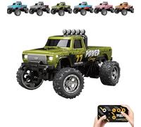 Générique RipRush Mini Monster 1:64 Off-Road LED Alloy Racer, 2.4GHz Off-Road Remote Control Car, Rechargeable Alloy Shell Mini RC Cars with Lights and Trailer (Green,Without Trailer)
