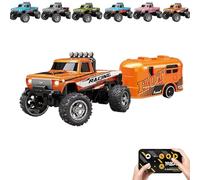 Générique RipRush Mini Monster 1:64 Off-Road LED Alloy Racer, 2.4GHz Off-Road Remote Control Car, Rechargeable Alloy Shell Mini RC Cars with Lights and Trailer (Orange,with Trailer)