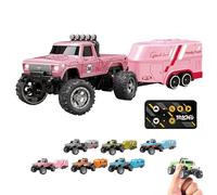 Générique RipRush Mini Monster 1:64 Off-Road LED Alloy Racer, RipRush Compact Remote Control Truck with LED Lights, 2.4GHz Racing System, with Trailer, New Speed/Steering Adjustable (Pink)