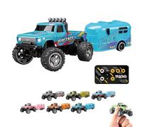 Générique RipRush Mini Monster 1:64 Off-Road LED Alloy Racer, RipRush Compact Remote Control Truck with LED Lights, 2.4GHz Racing System, with Trailer, New Speed/Steering Adjustable (Blue)