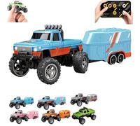 Générique Riprush Mini Monster 1/64, Off-Road LED Alloy Racer, Riprush Mini Monster 1/64, Off-Road LED Alloy Racer, 2.4GHz Racing System, with Trailer, Speed/Steering Adjustable (Blue Orange)