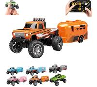 Générique Riprush Mini Monster 1/64, Off-Road LED Alloy Racer, Riprush Mini Monster 1/64, Off-Road LED Alloy Racer, 2.4GHz Racing System, with Trailer, Speed/Steering Adjustable (Orange)