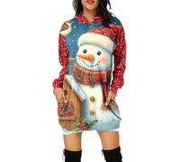 Générique Robe 2026 Confortable à imprimé Festif de Noël pour Femmes Sweat à Capuche à Manches Longues Robe 2026 mi-Longue Pratique avec Poches adaptée aux Grandes