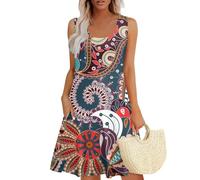 Générique Robe a Fleur Femme, Robe Short sans Manches Col U Robe Courte Motif Robe Femme Printemps Fleurie Cintrée Robe Femme Boheme Fluide Robe De Plage Femme Longue Elegante Summer Dress XXL