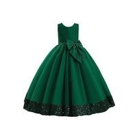 Générique Robe à Paillettes Enfant,Robe à Paillettes Robe à Gros NœUd Robe à Fleurs Robe (Dark Green, 4-5 Years)