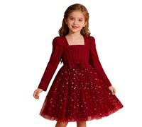 Générique Robe A Paillettes Enfant,Robe De FêTe Manches Longues Tutu avec NœUd éToiles Et Sequins Robe De CéRéMonie éLéGante pour Les FêTes Et éVéNements SpéCiaux (2-3 Years)
