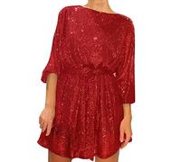 Générique Robe à paillettes pour femme - Robe de soirée dorée à paillettes - Manches longues - Mini robes sexy - Couleur unie - Taille empire - Robes crayon pour fête de nuit