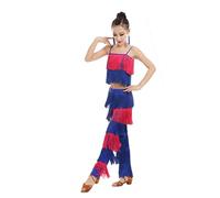 Générique Robe à Pompons latins 2 pièces pour Les Filles Enfants, Pantalon à Franges et Camisole Top Tenue Ballroom Performance Tango Salsa Pratique Costume Compétition Vêtements De Danse