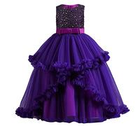 Générique Robe A Sequin Fille,Enfant en Bas âGe Filles Robe sans Manches Robe De Princesse Robe en Maille à Volants Robe De MariéE Robe Mode (Purple, 5-6 Years)