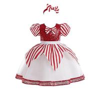 Générique Robe A Sequins,Robe De SoiréE De NoëL Manches Courtes NœUd Patchwork De Couleurs Paillettes Robe De MariéE avec Bandeau Robe Mode (Red, 6-7 Years)