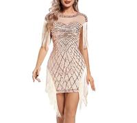 Générique Robe A Sequins Sexy Mariee Foreign Trade Border Nightclub Soiree Robe Broderie Tenue Elegante pour Evenement Special(Beige, L)