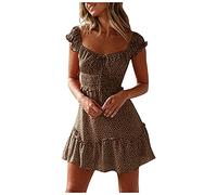 Générique Robe ado Fille 14 ans Casual Polka Dot Robe d'été Sexy Mini Robe plissée à Manches d'été Robe à imprimée