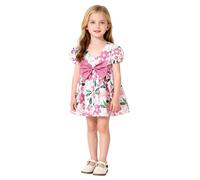 Générique Robe ado,New GirlFlower Short Sleeve DresDresBack Bow DresRobe (Hot Pink, 12-18 Months)