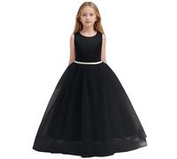 Générique Robe Ado, Robe D'été, Robe De Demoiselle d'honneur en Satin pour Mariage Robe De Bal pour Enfants avec Perles Et Nœud Papillon