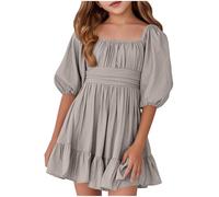 Générique Robe Ado, Robe Été, Robe D'Été Décontractée À Fleurs Col Carré Volants Ceinture À Nouer Manches Courtes Idéale pour Les Fêtes Les Jeux Et L'École Parfaite pour Les Enfants De 5 À 14 Ans