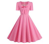 Générique Robe Année 60 Pin-Up Femme Sexy Col V sans Manche Retro robe Style 1950's Audrey Hepburn Pin-Up Rockabilly Elegante Polka Dot Trapèze Vintage Robes Swing De Bal Fête Cérémonie Mi Longue