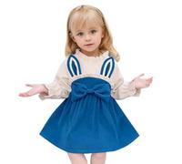 Générique Robe Automne Fille Manches Longues Fleurs Oreilles De Lapin Nœud Princesse Assemblage Nouveau Modèle 2026 Bébé(Blue, 120/XXL)