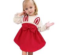 Générique Robe Automne Fille Manches Longues Fleurs Oreilles De Lapin Nœud Princesse Assemblage Nouveau Modèle 2026 Bébé(Red, 110/XL)