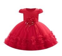 Générique Robe Bal de Promo,Robe de cérémonie à Manches Courtes pour bébé(1er et 2e Anniversaire),Robe de Demoiselle d'honneur,Robe de Mariage,Robe de Noël avec Robe Fille Rouge(Red,4-5 Years)
