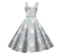 Générique Robe Basique Robe rétro à imprimé de Pâques pour Femme,Style trapèze Sexy,avec Fermeture éclair latérale,idéale pour Les fêtes,Les Vacances ou Tenues décontractées.