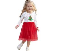 Générique Robe Bebe, à Bowknot à Volants Manches Longues Robe La Fille A La RayéE My 1St Christmas Bodysuit Costume BéBé Noel avec Tutu Jupe Verte Ensemble Pailleté avec Nœud Papillon, Rouge