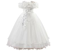 Générique Robe Bebe Fille,Robe Fille 14 Ans,Robes élégantes pour Filles, idéales pour Un Mariage décontracté ou Une soirée, avec épaules dénudées et Jupe Tutu, pour Les 7 à 12 Ans. (White, 12 Years)