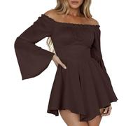 Générique Robe Blanche Pirate, Costume Pirate Femme Mini Robe 2 en 1 à épaules dénudées - Manches Longues/Manches Courtes - Volants - Ligne A - Deguisement Halloween