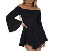 Générique Robe Blanche Pirate, Costume Pirate Femme Mini Robe 2 en 1 à épaules dénudées - Manches Longues/Manches Courtes - Volants - Ligne A - Deguisement Halloween