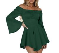 Générique Robe Blanche Pirate, Costume Pirate Femme Mini Robe 2 en 1 à épaules dénudées - Manches Longues/Manches Courtes - Volants - Ligne A - Deguisement Halloween