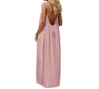 Générique Robe Boheme Chic Caraco Dos Nu sans Manches pour Femme Robe Casual Longue Et Fluide à Bretelles Spaghetti Dress Ample Robes Maxi D'éTé pour La Plage Robes De SoiréE Mode