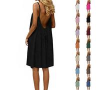 Générique Robe Boheme Chic Caraco Dos Nu sans Manches pour Femme Robe Casual Longue Et Fluide à Bretelles Spaghetti Dress Ample Robes Maxi D'éTé pour La Plage Robes De SoiréE Mode