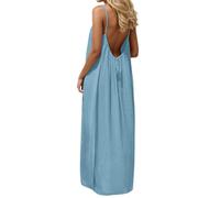 Générique Robe Boheme Chic Caraco Dos Nu sans Manches pour Femme Robe Casual Longue Et Fluide à Bretelles Spaghetti Dress Ample Robes Maxi D'éTé pour La Plage Robes De SoiréE Mode 2026