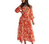 Générique Robe Boheme Chic - Robe de Soleil à Manches Longues et col en V imprimée pour Le Printemps et l'été 2023 pour Dames Robe Femme Chic Et Elegant Ete