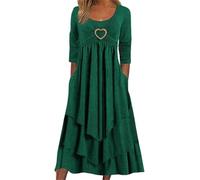 Générique Robe Boheme Femme Manches Longues Robe Longue Col V Plissée Volants Décontracté Couleur Unie Coupe Ample Chic Et Élégants Swing Ourlet Fluide Confortable Doux Dress