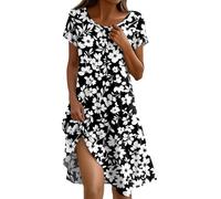 Générique Robe Bohème Loose À Poches Col Rond Manches Courtes Robe Femme Chic Et Elegant