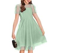 Générique Robe Bouffante à pour Fille avec Manches Courtes Style décontracté Parfait pour Les Occasions festives et l'usage Quotidien (Light Green, 11-12 Years)