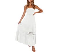 Générique Robe Bustier Femme Soiree Chic Mariage invité Robe Longue Femme ete Boheme Simple Maxi Robe de Plage Femme Dos Nu Fluide sans Manches Robe Vintage Femme Retro uni Casual Vacances (White, L)