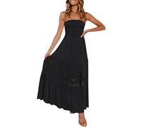 Générique Robe Bustier Femme Soiree Chic Mariage invité Robe Longue Femme ete Boheme Simple Maxi Robe de Plage Femme Dos Nu Fluide sans Manches Robe Vintage Femme Retro uni Casual Vacances (Black, M)