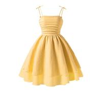 Générique Robe Bustier Fille Été, Robe de Soirée et Bal pour Ado, Tenue Promo, Modèle A-Ligne sans Manches, Vêtement Chic Décontracté Funky Élégant, Longueur Mi-Longue, Couleur Blanc