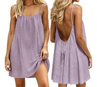 Générique Robe Caraco Dos Nu sans Manches pour Femme, Robe à Bretelles Spaghetti, Robe d'été Courte, légère, Fluide et Parfaite pour Les Vacances à la Plage