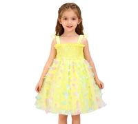 Générique Robe Cérémonie Baptême pour Bébé et Enfant Filles Robes de Fée Scintillante sans Manches pour Fille, Style Tutu de Fête, Ornée de Sequins en Forme d'Étoiles et d'un Nœud (Yellow, 2-3 Years)