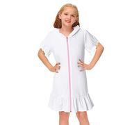 Générique Robe Ceremonie Fille, À Capuche Zip TerryCoverupSwim Beach Cover Up Coton D'été À MancheCourteMaillot De Bain À Capuche Peignoir Robe De Plage Robe De Danse Latine (White, 4-5 Years)