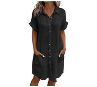 Générique Robe Chemise Unie à Boutons pour Femme. Robe à Manches Courtes et Longueur Genou, Silhouette. décontractée. Indispensable pour Les Vacances, incontournable de la Garde-Robe printanière.